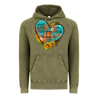 Vintage Olive fall pattern heart with sunflower Vintage Hoodie - HRA Design Shop