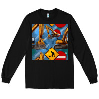 Black excavator seamless pattern Long Sleeve Tee - BundleAndBundleShop