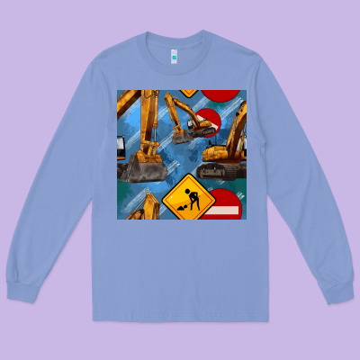 Excavator Seamless Pattern Long Sleeve Tee Designed By Bundleandbundleshop
