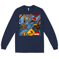 Navy excavator seamless pattern Long Sleeve Tee - BundleAndBundleShop