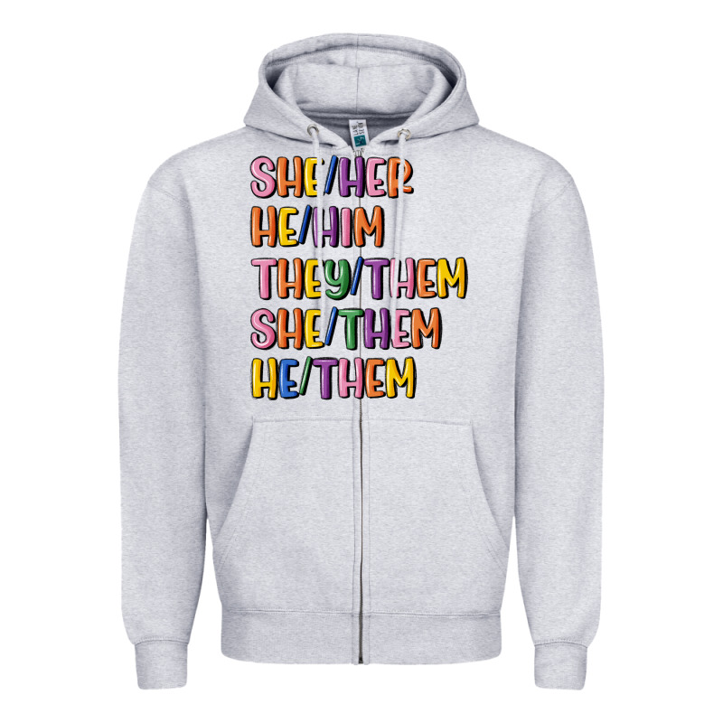 Lgbtq Pronouns Zipper Hoodie by MaliasSmallBusiness | Teevron