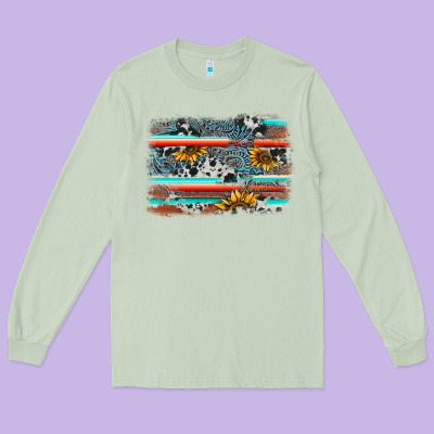 Serape Cowhide Sunflower Background Long Sleeve Tee Designed By Adodesignshop