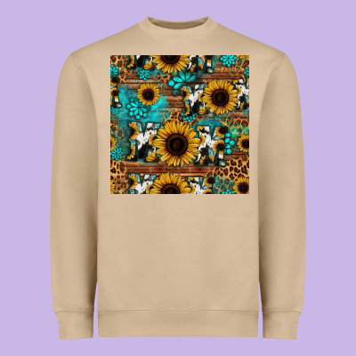 Sunflower Cowhide Mom Seamless Pattern Heavyweight Sweatshirt Designed By Hra Design Shop