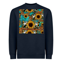 Navy sunflower cowhide mom seamless pattern Heavyweight Sweatshirt - HRA Design Shop