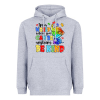 Heather Grey in a world where you can be anything be kind Heavyweight Hoodie - MaliasSmallBusiness