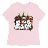 Bubblegum Pink christmas snowman Ladies Tee - AdoDesignShop
