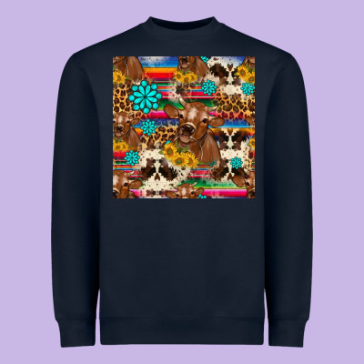 Western Sunflower Bucket Cow Seamless Pattern Heavyweight Sweatshirt Designed By Hra Design Shop