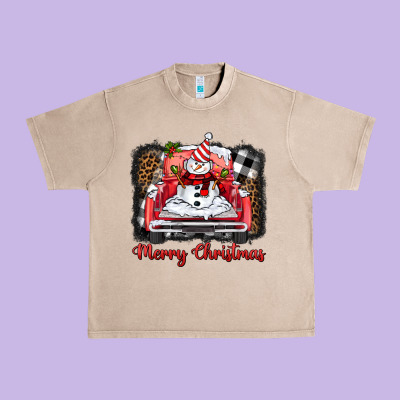 Merry Christmas Truck Snowman Urban Heavy Tee Designed By Barkaloodesign