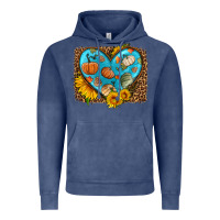 Vintage Denim fall pattern heart with leopard background Vintage Hoodie - HRA Design Shop