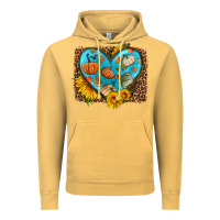 Vintage Mustard fall pattern heart with leopard background Vintage Hoodie - HRA Design Shop