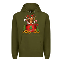 Army Green hot coco christmas highland cow Premium Hoodie - Jasminsmagicworld