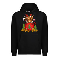 Black hot coco christmas highland cow Premium Hoodie - Jasminsmagicworld