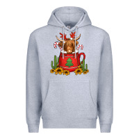 Heather Grey hot coco christmas highland cow Premium Hoodie - Jasminsmagicworld