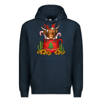 Navy hot coco christmas highland cow Premium Hoodie - Jasminsmagicworld