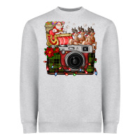 Heather Grey Christmas Santa Vintage Camera Heavyweight Sweatshirt - FaDigitalArtStudio