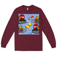 Burgundy bulldozer seamles pattern Long Sleeve Tee - BundleAndBundleShop