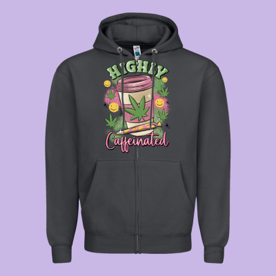 Highly Caffeinated Zipper Hoodie Designed By Maliassmallbusiness