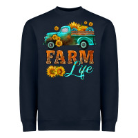 Navy farm truck  farm life with sunflower Heavyweight Sweatshirt - HRA Design Shop