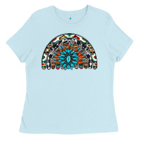 Baby Blue western turquoise aztec cowhide serape  rainbows Ladies Tee - AdoDesignShop