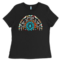 Black western turquoise aztec cowhide serape  rainbows Ladies Tee - AdoDesignShop