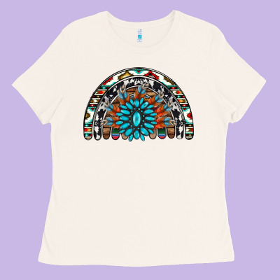Western Turquoise Aztec Cowhide Serape  Rainbows Ladies Tee Designed By Adodesignshop