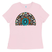 Bubblegum Pink western turquoise aztec cowhide serape  rainbows Ladies Tee - AdoDesignShop