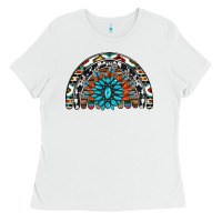 White western turquoise aztec cowhide serape  rainbows Ladies Tee - AdoDesignShop