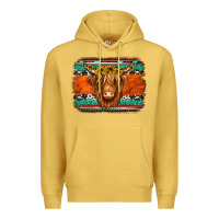 Antique Gold highland cow western background Premium Hoodie - Jasminsmagicworld