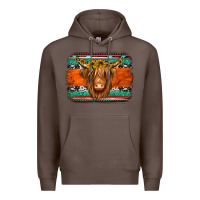 Coffee highland cow western background Premium Hoodie - Jasminsmagicworld
