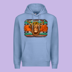 Highland Cow Western Background Premium Hoodie Designed By Jasminsmagicworld
