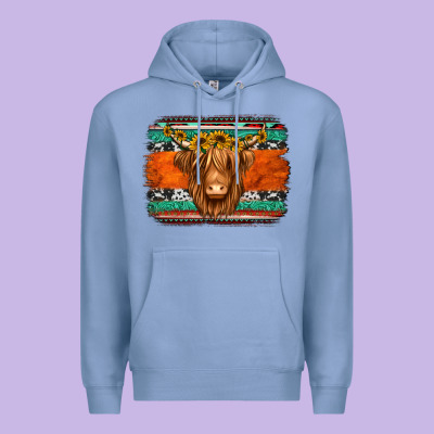 Highland Cow Western Background Premium Hoodie Designed By Jasminsmagicworld