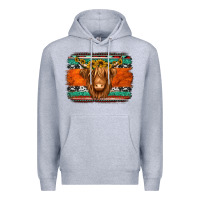 Heather Grey highland cow western background Premium Hoodie - Jasminsmagicworld