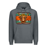 Rock highland cow western background Premium Hoodie - Jasminsmagicworld