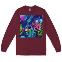 Burgundy undersea Long Sleeve Tee - BundleAndBundleShop