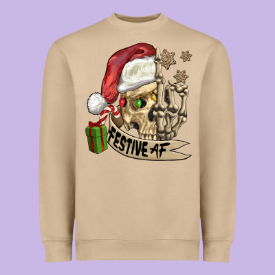 Festive Af Christmas Skull Heavyweight Sweatshirt Designed By Fadigitalartstudio