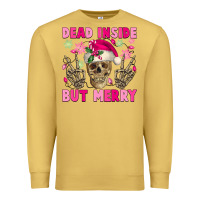 Antique Gold Dead inside but merry pink Christmas skeleton Premium Sweatshirt - NancyCooperArtShop