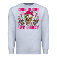 Heather Grey Dead inside but merry pink Christmas skeleton Premium Sweatshirt - NancyCooperArtShop
