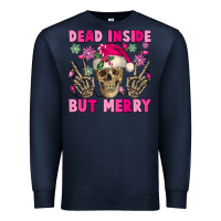 Navy Dead inside but merry pink Christmas skeleton Premium Sweatshirt - NancyCooperArtShop