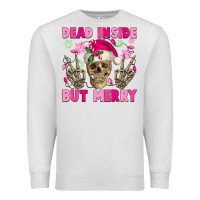 Oatmeal Heather Dead inside but merry pink Christmas skeleton Premium Sweatshirt - NancyCooperArtShop