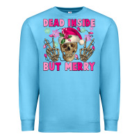 Ocean Blue Dead inside but merry pink Christmas skeleton Premium Sweatshirt - NancyCooperArtShop