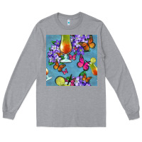 Heather Grey butterfly cocktail Long Sleeve Tee - BundleAndBundleShop