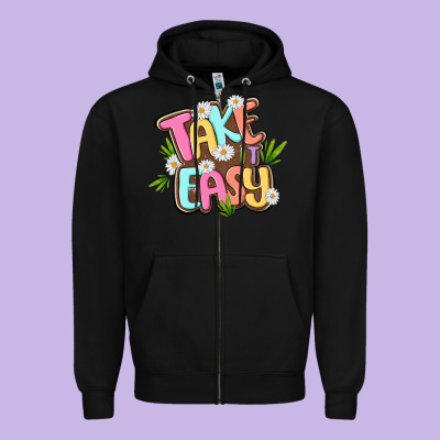 Take It Easy Zipper Hoodie Designed By Maliassmallbusiness