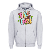 Heather Grey take it easy Zipper Hoodie - MaliasSmallBusiness