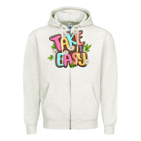 Oatmeal Heather take it easy Zipper Hoodie - MaliasSmallBusiness