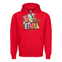 Red take it easy Zipper Hoodie - MaliasSmallBusiness