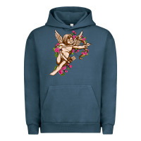Pigment Midnight Navy Cupid with rose Valentine's Day Urban Hoodie - HowdyJamesFarm