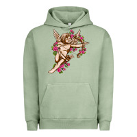 Pigment Oil Green Cupid with rose Valentine's Day Urban Hoodie - HowdyJamesFarm