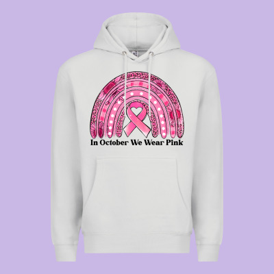 In October We Wear Pink Breast Cancer Awareness Rainbow Premium Hoodie Designed By Jasminsmagicworld