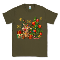 Army Green reindeer and christmas tree Classic Tee - AdoDesignShop