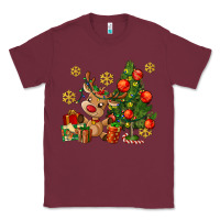 Burgundy reindeer and christmas tree Classic Tee - AdoDesignShop